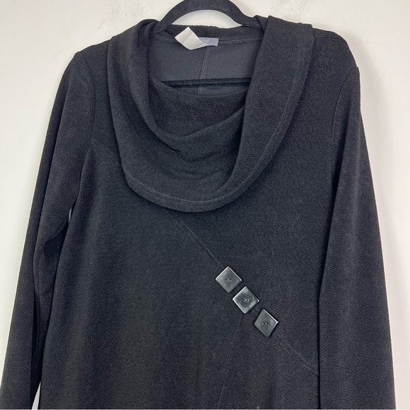 Yushi Textured Asymmetrical Hem Black Dress Sz M Button Detail Slouchy Cowl Neck - Picture 9 of 10